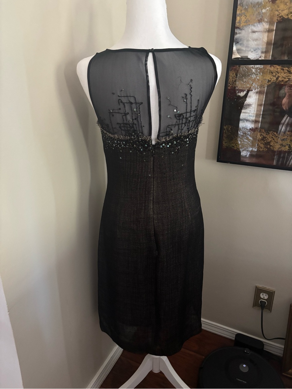 BCBGMaxAzria Y2K Black Beaded Mesh Midi Dress - Picture 2 of 5